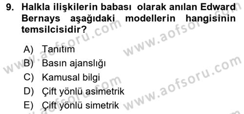 Halkla İlişkiler Yönetimi Dersi 2024 - 2025 Yılı (Vize) Ara Sınavı 9. Soru