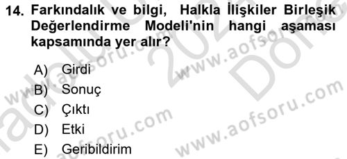 Halkla İlişkiler Yönetimi Dersi 2024 - 2025 Yılı (Final) Dönem Sonu Sınav Soruları 14. Soru