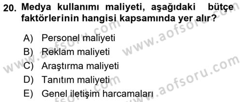 Halkla İlişkiler Yönetimi Dersi 2024 - 2025 Yılı Yaz Okulu Sınav Soruları 20. Soru