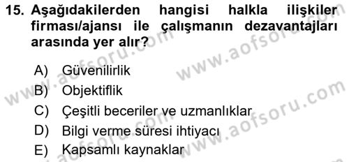 Halkla İlişkiler Yönetimi Dersi 2025 - 2026 Yılı (Vize) Ara Sınav Soruları 15. Soru