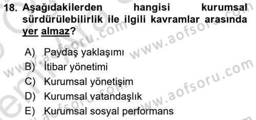 Halkla İlişkiler Yönetimi Dersi 2025 - 2026 Yılı (Vize) Ara Sınav Soruları 18. Soru