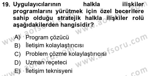Halkla İlişkiler Yönetimi Dersi 2025 - 2026 Yılı (Vize) Ara Sınav Soruları 19. Soru