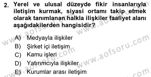 Halkla İlişkiler Yönetimi Dersi 2025 - 2026 Yılı (Vize) Ara Sınav Soruları 2. Soru
