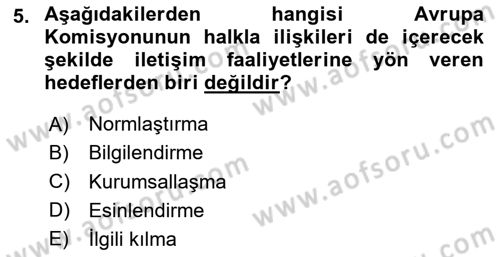 Halkla İlişkiler Yönetimi Dersi 2025 - 2026 Yılı (Vize) Ara Sınav Soruları 5. Soru