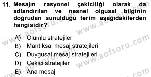 Halkla İlişkiler Yönetimi Dersi 2025 - 2026 Yılı (Final) Dönem Sonu Sınav Soruları 11. Soru