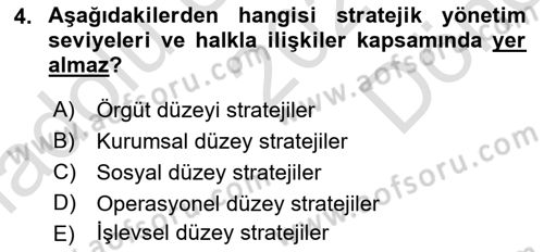 Halkla İlişkiler Yönetimi Dersi 2025 - 2026 Yılı (Final) Dönem Sonu Sınav Soruları 4. Soru