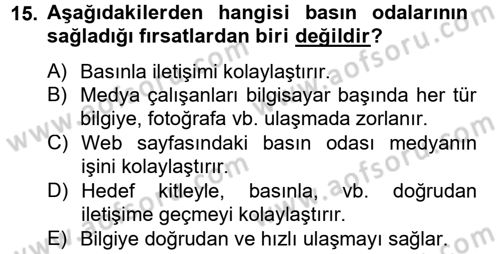 Halkla İlişkiler Yazarlığı Dersi 2012 - 2013 Yılı (Vize) Ara Sınav Soruları 15. Soru