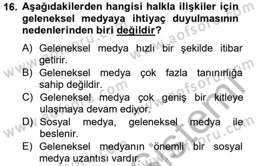 Halkla İlişkiler Yazarlığı Dersi 2012 - 2013 Yılı (Vize) Ara Sınav Soruları 16. Soru