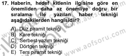 Halkla İlişkiler Yazarlığı Dersi 2012 - 2013 Yılı (Vize) Ara Sınav Soruları 17. Soru