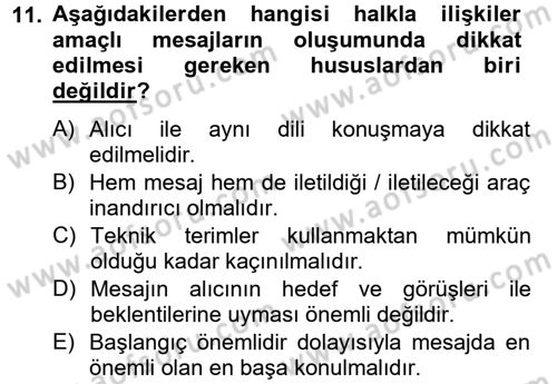 Halkla İlişkiler Yazarlığı Dersi 2012 - 2013 Yılı (Final) Dönem Sonu Sınav Soruları 11. Soru