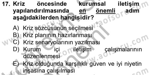 Halkla İlişkiler Yazarlığı Dersi 2012 - 2013 Yılı (Final) Dönem Sonu Sınav Soruları 17. Soru
