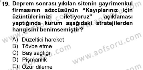 Halkla İlişkiler Yazarlığı Dersi 2012 - 2013 Yılı (Final) Dönem Sonu Sınav Soruları 19. Soru