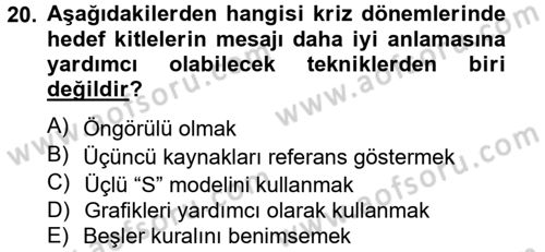 Halkla İlişkiler Yazarlığı Dersi 2012 - 2013 Yılı (Final) Dönem Sonu Sınav Soruları 20. Soru