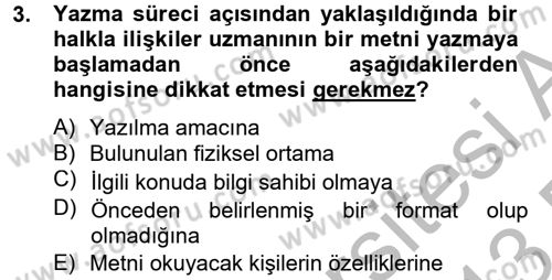 Halkla İlişkiler Yazarlığı Dersi 2012 - 2013 Yılı (Final) Dönem Sonu Sınav Soruları 3. Soru