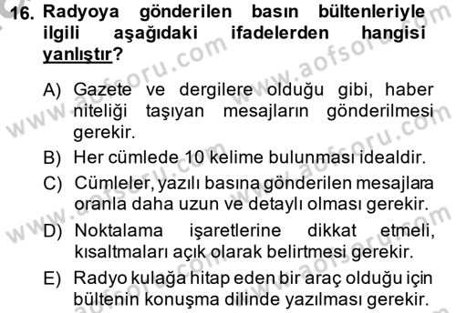 Halkla İlişkiler Yazarlığı Dersi 2013 - 2014 Yılı (Vize) Ara Sınav Soruları 16. Soru