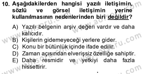 Halkla İlişkiler Yazarlığı Dersi 2013 - 2014 Yılı Tek Ders Sınav Soruları 10. Soru