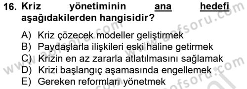 Halkla İlişkiler Yazarlığı Dersi 2013 - 2014 Yılı Tek Ders Sınav Soruları 16. Soru