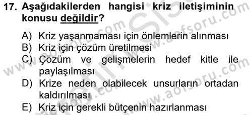 Halkla İlişkiler Yazarlığı Dersi 2013 - 2014 Yılı Tek Ders Sınav Soruları 17. Soru