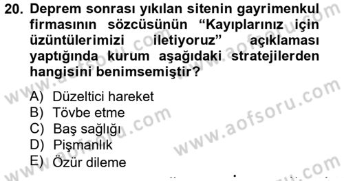 Halkla İlişkiler Yazarlığı Dersi 2013 - 2014 Yılı Tek Ders Sınav Soruları 20. Soru