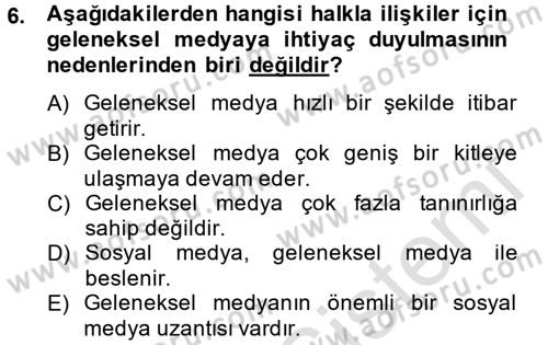 Halkla İlişkiler Yazarlığı Dersi 2013 - 2014 Yılı Tek Ders Sınav Soruları 6. Soru