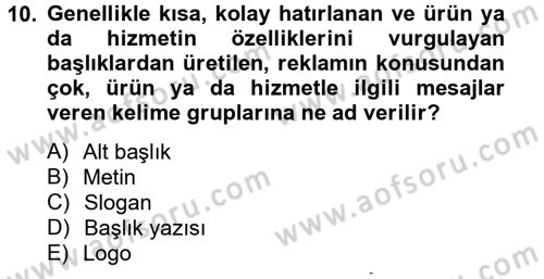 Halkla İlişkiler Yazarlığı Dersi 2014 - 2015 Yılı (Final) Dönem Sonu Sınav Soruları 10. Soru