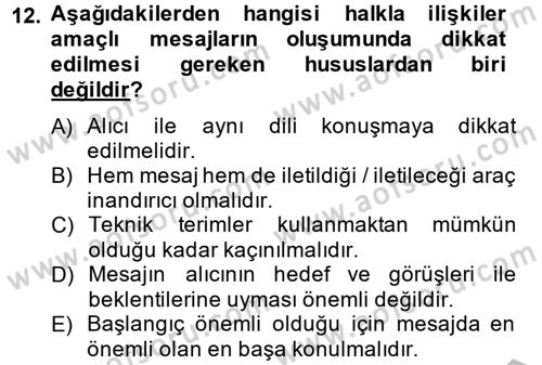 Halkla İlişkiler Yazarlığı Dersi 2014 - 2015 Yılı (Final) Dönem Sonu Sınav Soruları 12. Soru