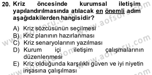 Halkla İlişkiler Yazarlığı Dersi 2014 - 2015 Yılı (Final) Dönem Sonu Sınav Soruları 20. Soru