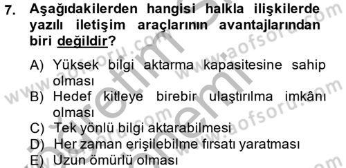 Halkla İlişkiler Yazarlığı Dersi 2014 - 2015 Yılı (Final) Dönem Sonu Sınav Soruları 7. Soru