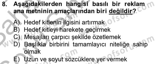 Halkla İlişkiler Yazarlığı Dersi 2014 - 2015 Yılı (Final) Dönem Sonu Sınav Soruları 8. Soru