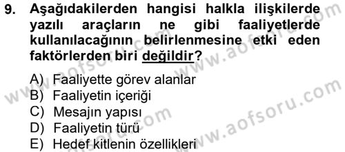 Halkla İlişkiler Yazarlığı Dersi 2014 - 2015 Yılı (Final) Dönem Sonu Sınav Soruları 9. Soru