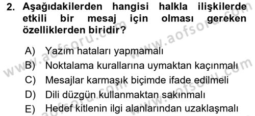 Halkla İlişkiler Yazarlığı Dersi 2015 - 2016 Yılı (Vize) Ara Sınavı 2. Soru