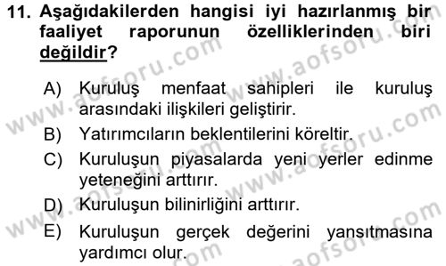 Halkla İlişkiler Yazarlığı Dersi 2015 - 2016 Yılı (Final) Dönem Sonu Sınav Soruları 11. Soru