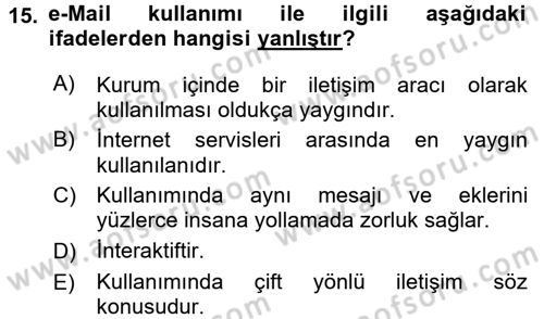 Halkla İlişkiler Yazarlığı Dersi 2015 - 2016 Yılı (Final) Dönem Sonu Sınav Soruları 15. Soru