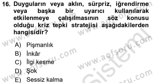 Halkla İlişkiler Yazarlığı Dersi 2015 - 2016 Yılı (Final) Dönem Sonu Sınav Soruları 16. Soru