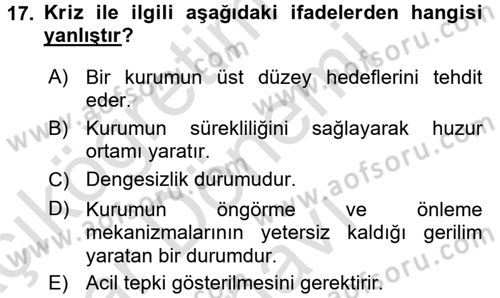 Halkla İlişkiler Yazarlığı Dersi 2015 - 2016 Yılı (Final) Dönem Sonu Sınav Soruları 17. Soru