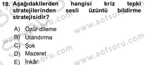 Halkla İlişkiler Yazarlığı Dersi 2015 - 2016 Yılı (Final) Dönem Sonu Sınav Soruları 18. Soru