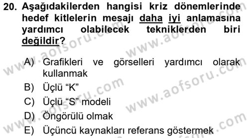 Halkla İlişkiler Yazarlığı Dersi 2015 - 2016 Yılı (Final) Dönem Sonu Sınav Soruları 20. Soru
