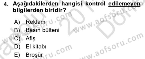 Halkla İlişkiler Yazarlığı Dersi 2015 - 2016 Yılı (Final) Dönem Sonu Sınav Soruları 4. Soru
