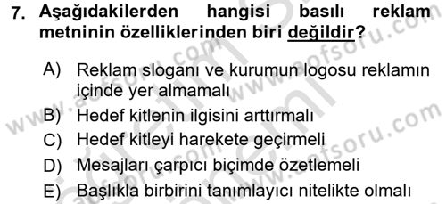 Halkla İlişkiler Yazarlığı Dersi 2015 - 2016 Yılı (Final) Dönem Sonu Sınav Soruları 7. Soru