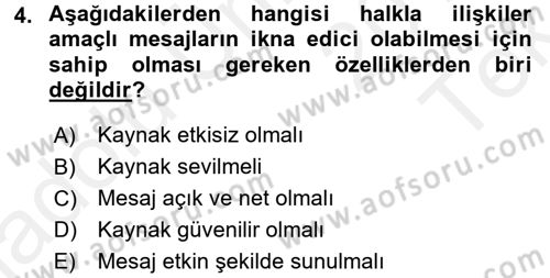 Halkla İlişkiler Yazarlığı Dersi 2015 - 2016 Yılı Tek Ders Sınav Soruları 4. Soru