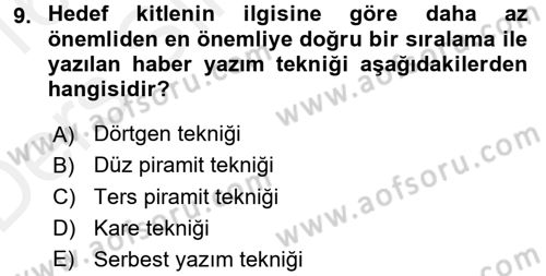 Halkla İlişkiler Yazarlığı Dersi 2015 - 2016 Yılı Tek Ders Sınav Soruları 9. Soru