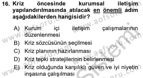 Halkla İlişkiler Yazarlığı Dersi 2016 - 2017 Yılı 3 Ders Sınav Soruları 16. Soru