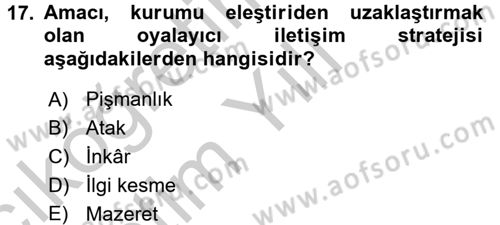 Halkla İlişkiler Yazarlığı Dersi 2016 - 2017 Yılı 3 Ders Sınav Soruları 17. Soru