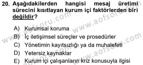 Halkla İlişkiler Yazarlığı Dersi 2016 - 2017 Yılı 3 Ders Sınav Soruları 20. Soru