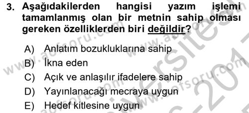Halkla İlişkiler Yazarlığı Dersi 2016 - 2017 Yılı 3 Ders Sınav Soruları 3. Soru