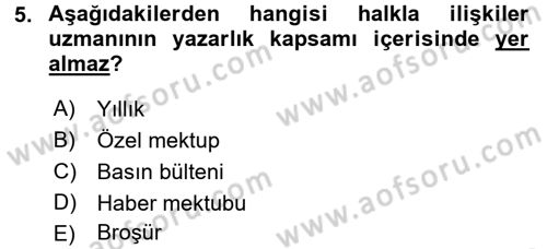 Halkla İlişkiler Yazarlığı Dersi 2016 - 2017 Yılı 3 Ders Sınav Soruları 5. Soru