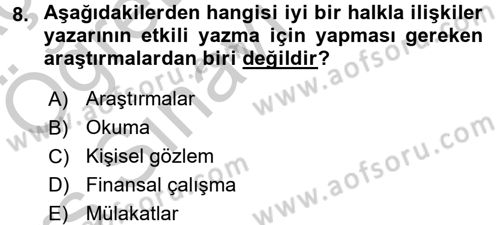 Halkla İlişkiler Yazarlığı Dersi 2016 - 2017 Yılı 3 Ders Sınav Soruları 8. Soru