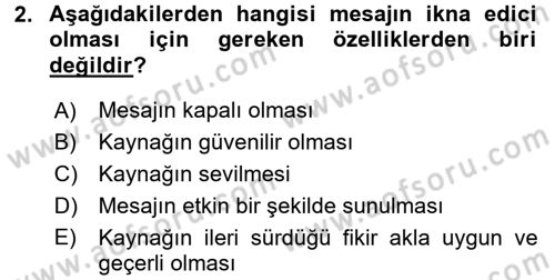 Halkla İlişkiler Yazarlığı Dersi 2016 - 2017 Yılı (Final) Dönem Sonu Sınav Soruları 2. Soru