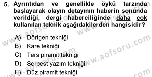 Halkla İlişkiler Yazarlığı Dersi 2016 - 2017 Yılı (Final) Dönem Sonu Sınav Soruları 5. Soru