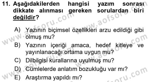 Halkla İlişkiler Yazarlığı Dersi 2017 - 2018 Yılı (Vize) Ara Sınav Soruları 11. Soru